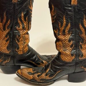 Vintage 1990 Murga Custom Cowboy Boots Python Flame Inlay Signed Rare Western